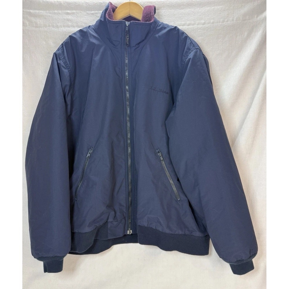 Vintage L.L Bean Navy Blue Warm Up Jacket Fleece Lined Men's Large